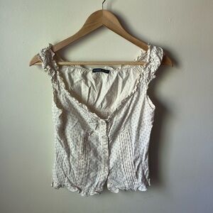 Brandy Melville Cream Blue Floral Elena Top